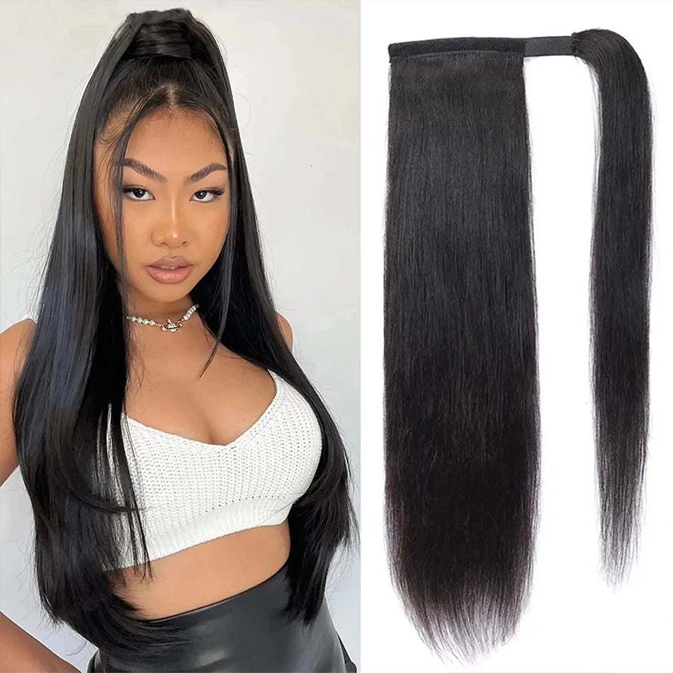 Kinky Straight Wrap-Around Ponytail — 100g Remy Human Hair