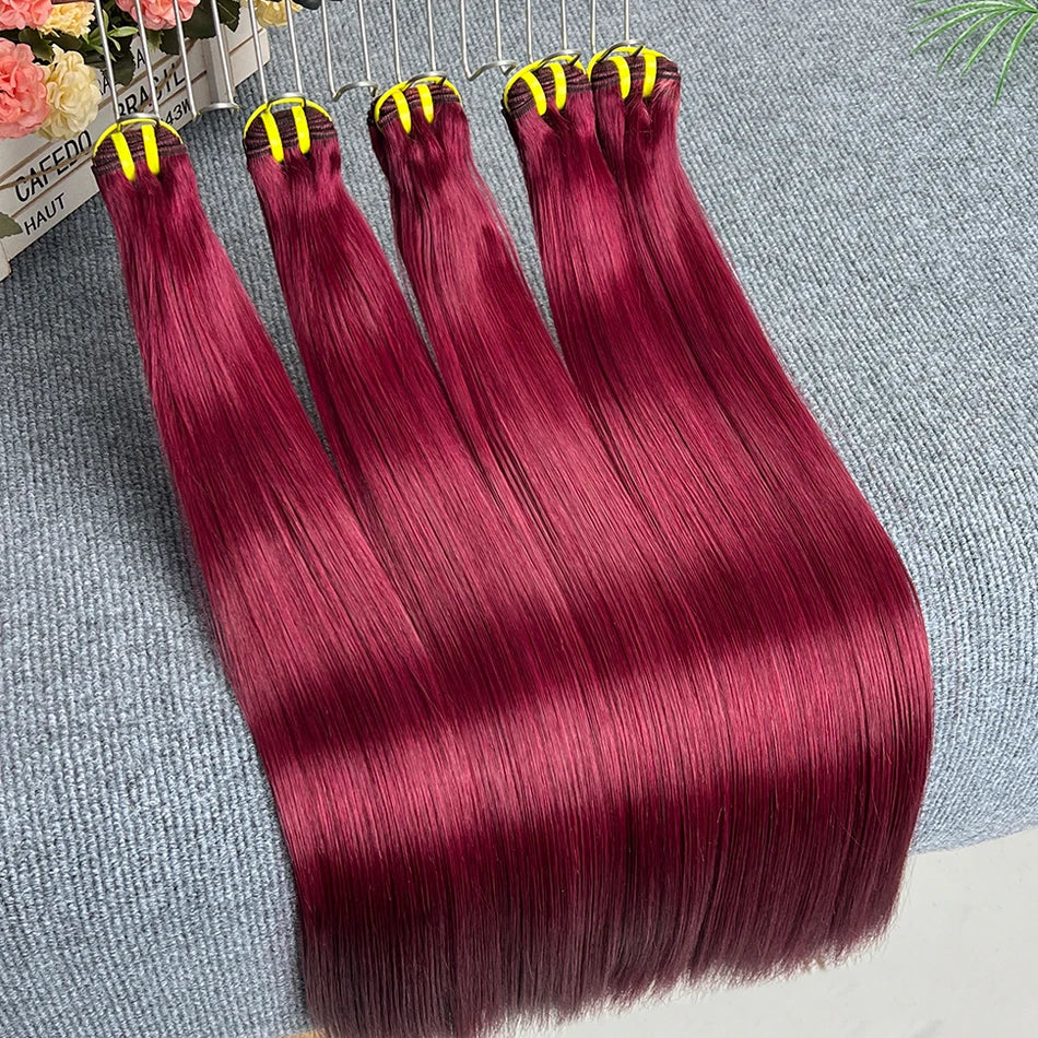 #99j Color Double Drawn Straight Burgundy Human Hair Bundles 100% Virgin Hair Weave Extensions 18-26 Inches 1/2/3/4 Bundles