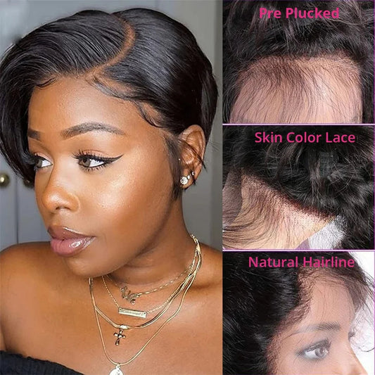 Straight Pixie Cut Bob Wig — Pre-Plucked, 13x4 Transparent Lace