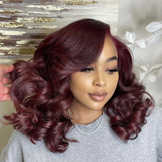 99J Burgundy Body Wave Bob Wig — Peruvian Hair, 13x4 Lace Frontal