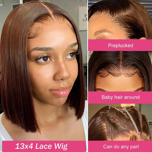 Chocolate Brown Straight Bob Wig — 13x4 Lace Front, 180% Density