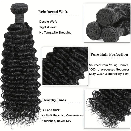 Deep Wave Brazilian Hair Bundles — Remy Human Hair, 28–30 Inch