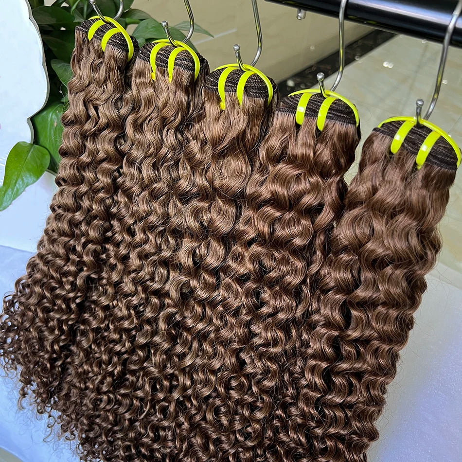 #8 Colored Deep Curly Human Hair Bundles 100% Raw Virgin Vietnamese Wavy Hair Weave Extensions 100grams/bundle 18-26 Inch
