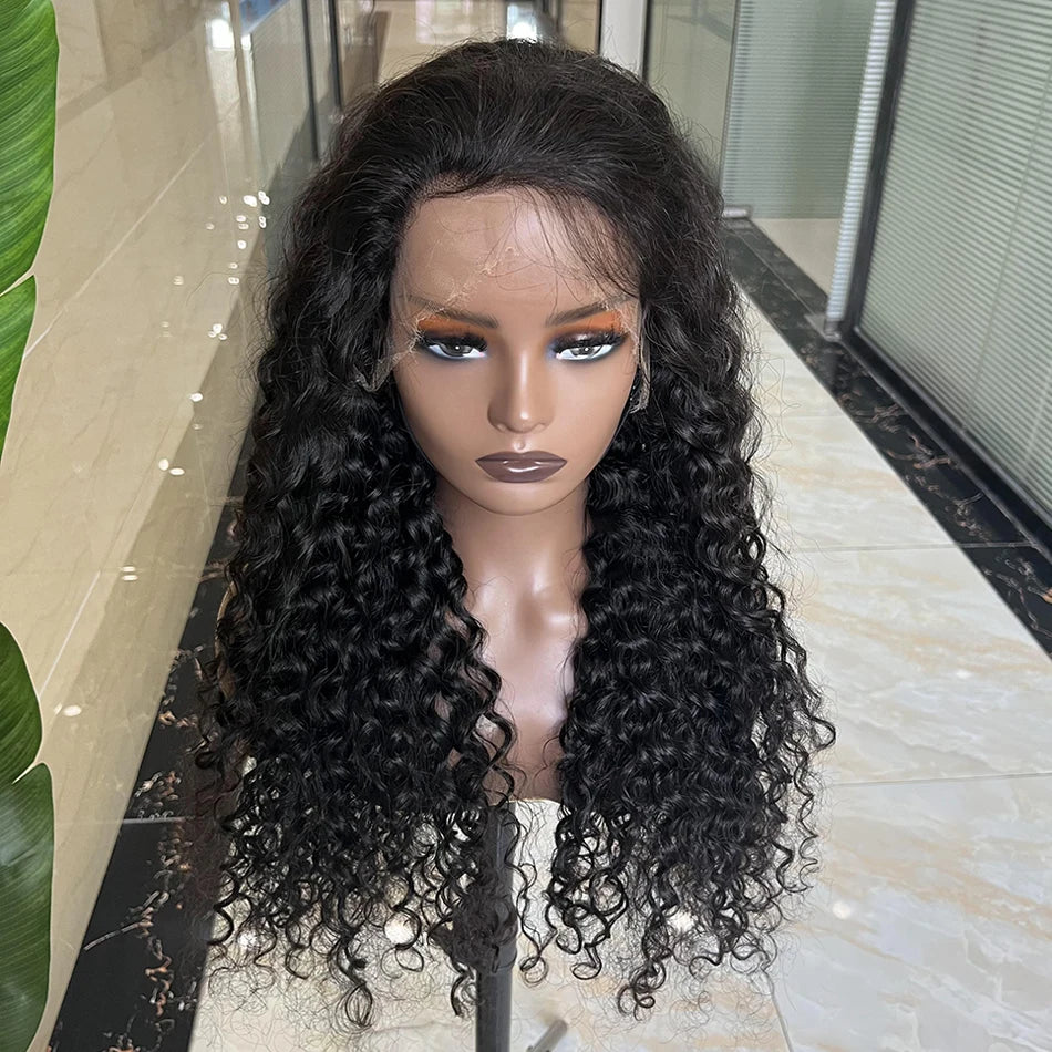 Water Wave 13x4 Hd Lace Frontal Human Hair Wigs Preplucked Bleached Knots Transparent Lace 200 Density Natural Color Hair Wig