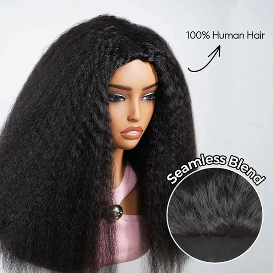 Kinky Straight 3-in-1 Half Wig — Yaki Clip-In, 180% Density