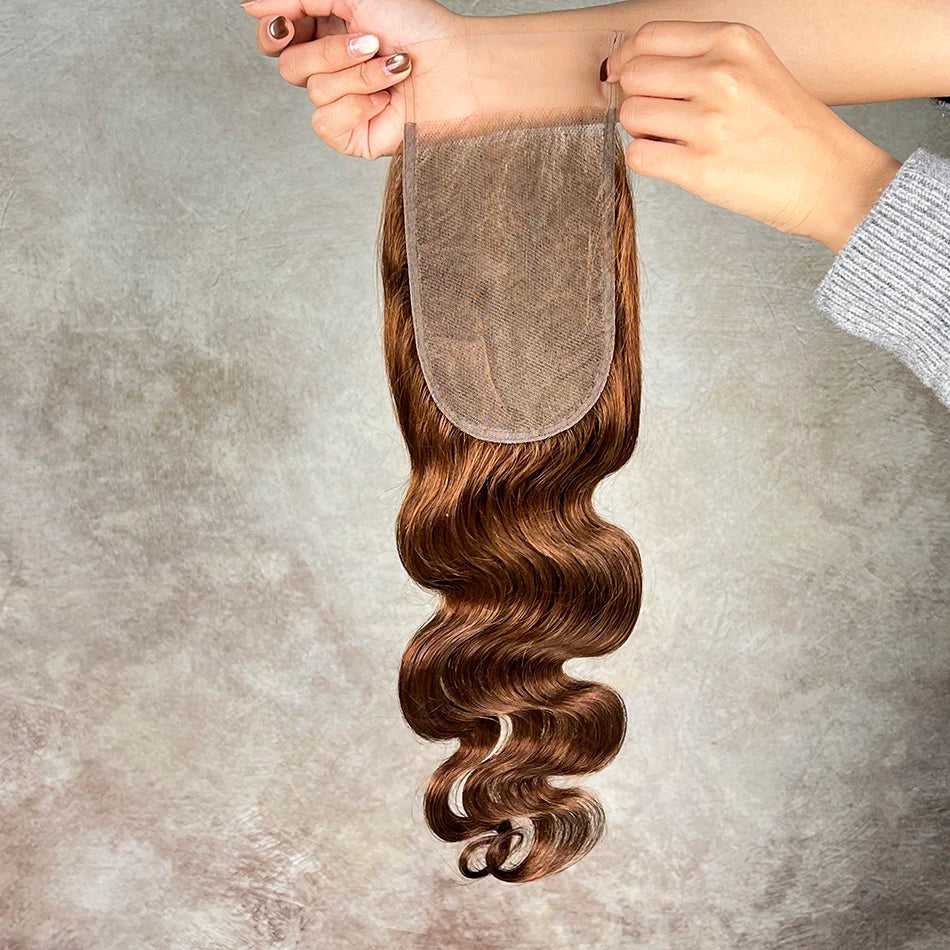 #4 Brown Color 4x6 Transparent Lace Closure Body Wave Human Hair Deep Parting Melt Skin Invisible Lace Raw Virgin Hair For Women