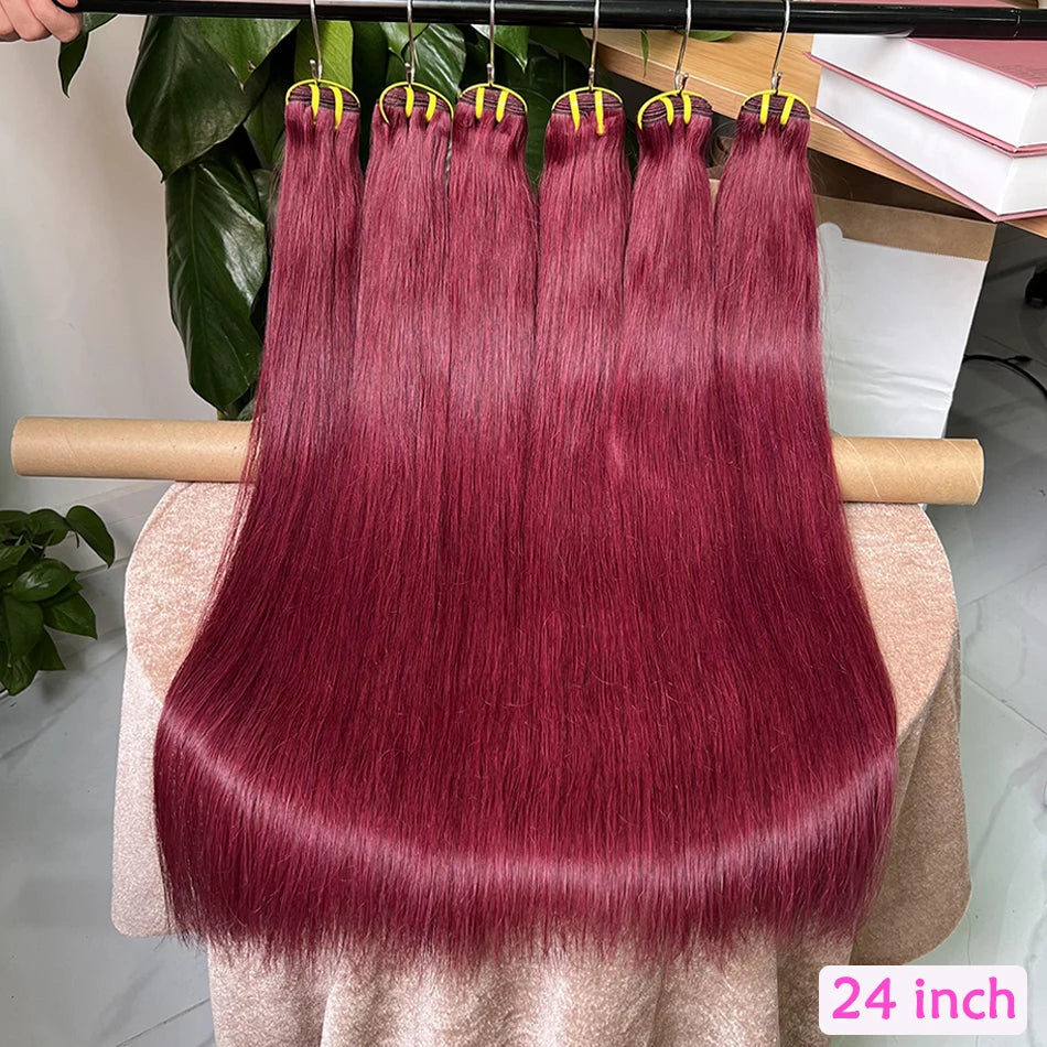 Double Drawn #99j Burgundy Colored Straight Human Hair Bundles 100% Virgin Hair Weaving Extensions 100g 1/2/3/4 pcs For Women