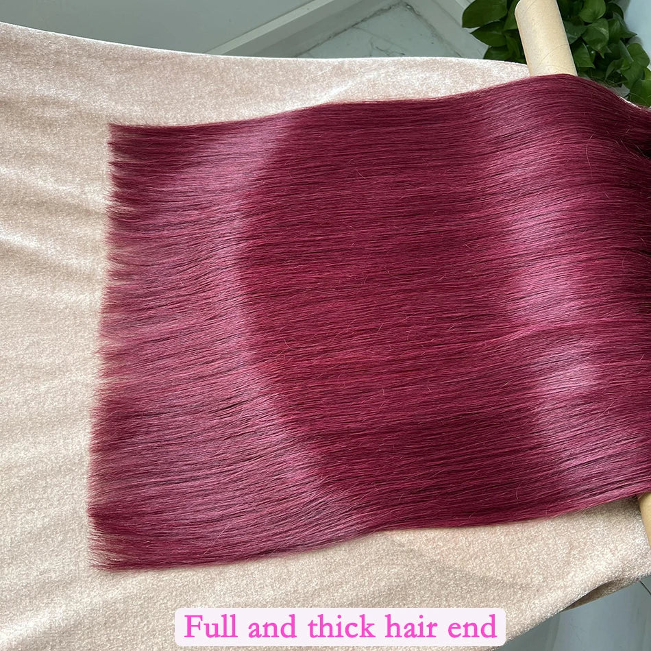 Double Drawn #99j Burgundy Colored Straight Human Hair Bundles 100% Virgin Hair Weaving Extensions 100g 1/2/3/4 pcs For Women