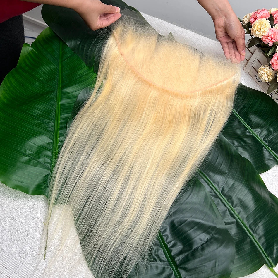 #613 Color Blonde 13x6 HD Lace Frontal Straight Real Human Hair Pre-Plucked Bleached Knots Melt Skin Invisible Lace For Women
