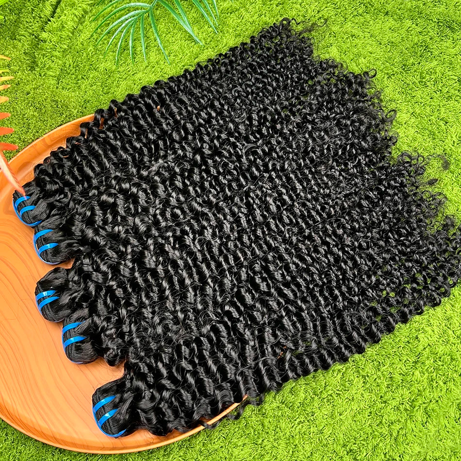 18A Deep Curly 100% Human Hair Bundles Extensions Weave #1B Natural Black Color 10-30 Inch Curl Wavy Raw Virgin Hair For Women