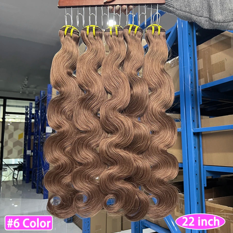 Body Wave #6 Colored Human Hair Bundles 100% Virgin Human Hair Extensions Weaving 100 Grams 16-26 Inch 1/2/3/4 Bundles For Women