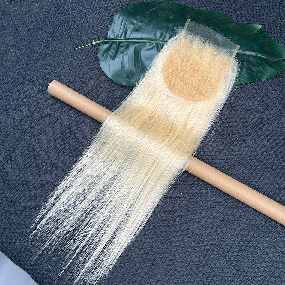 #613 Color 6x6 HD Lace Closure Blonde Straight Real Human Hair Pre-Plucked Bleached Knots Melt Skin Invisible Lace For Women