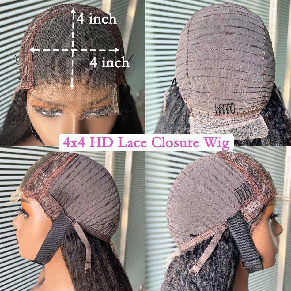 Kinky Straight Super Double Drawn 4x4 Lace Closure Wig HD Lace Human Hair Wigs Preplucked 200% Density Full Natural Raw Hair