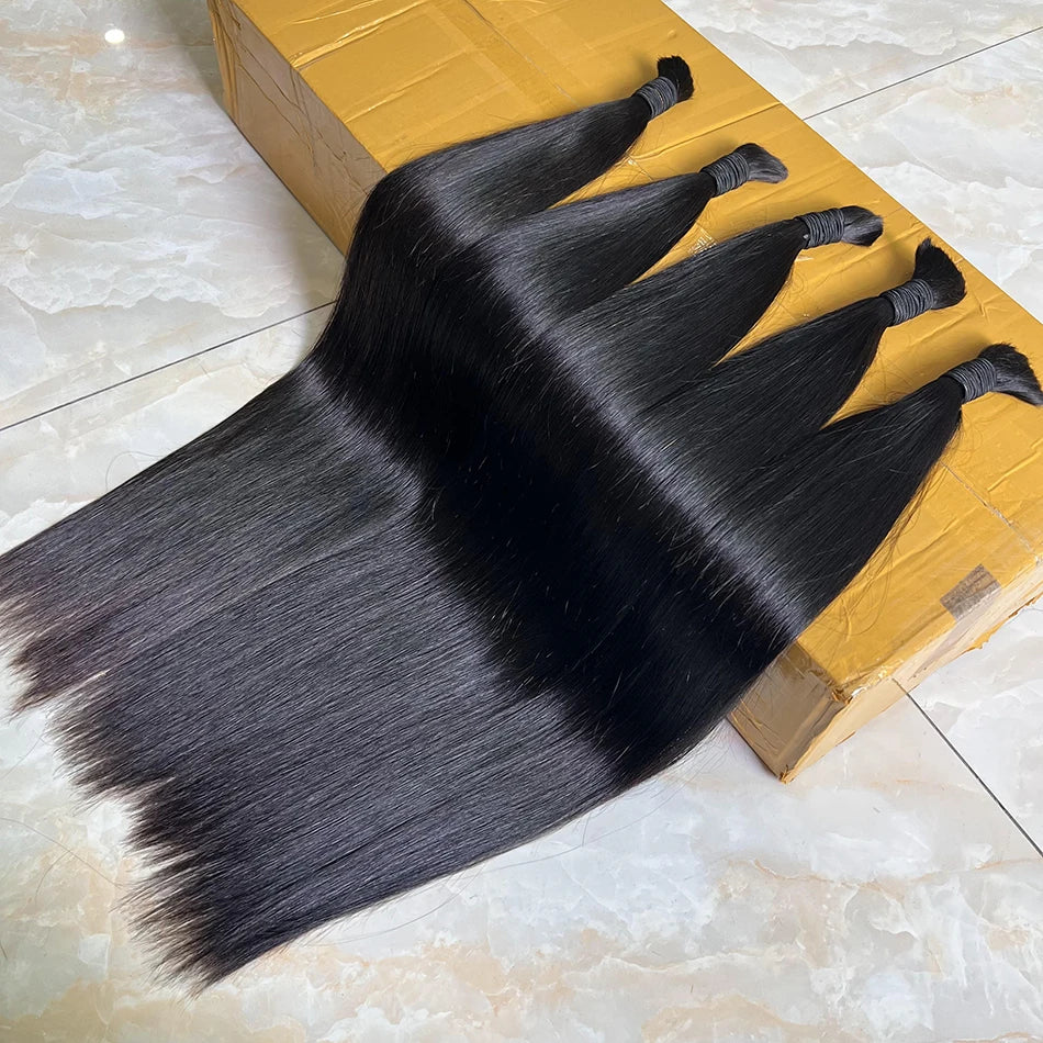 Straight Hair Extension Bulk No Weft 100% Unprocessed Raw Virgin Human Hair #1B Natural Color 100g/Pcs High Quality For Braiding