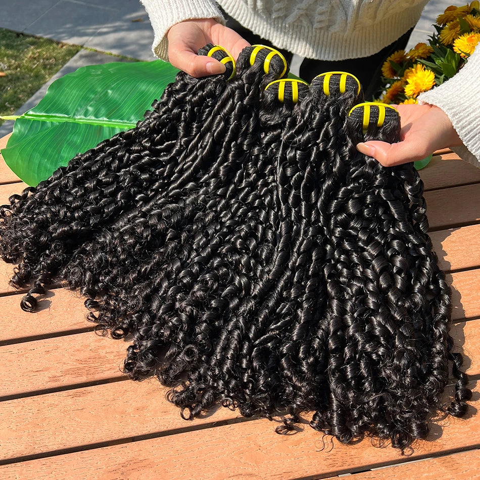 Double Drawn Pixie Curly Human Hair Bundles #1B Natural Black Color Bouncy Curly 100% Raw Vietnamese Human Hair Weave Extensions