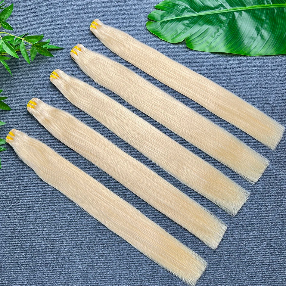 Double Drawn #613 Bone Straight Human Hair Bundles Blonde Colored 1/2/3/4 Pcs 100% Human Hair 100 Grams Weave Hair Extensions