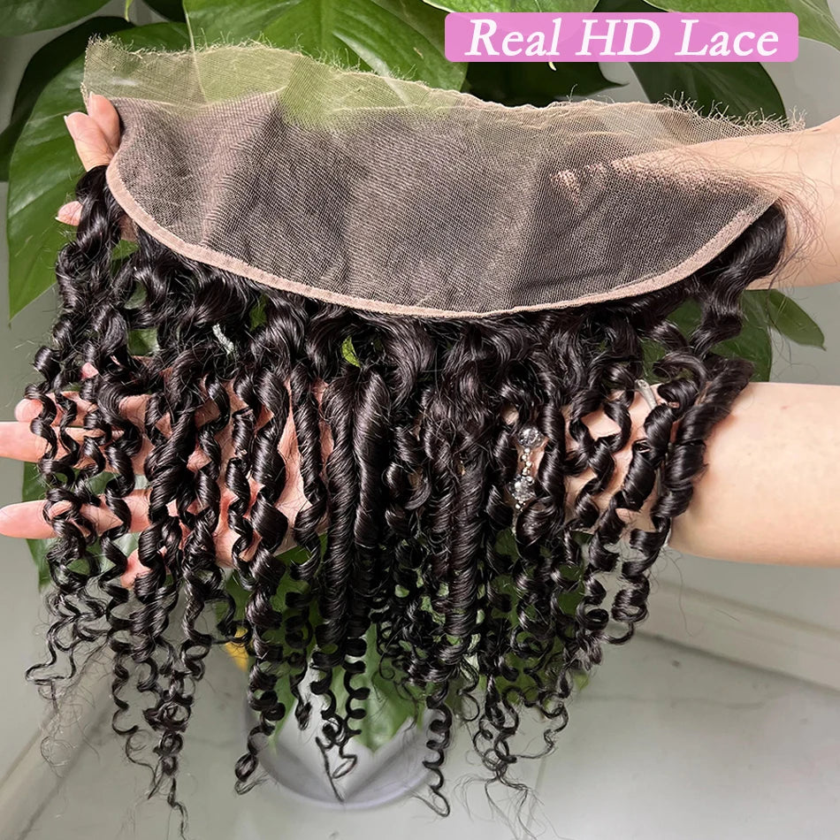 Pixie Curly Hd Lace Closure 4x4 5x5 13x4 Lace Closure Frontal Human Hair #1B Natural Color Bouncy Curly Melt Skin Invisible Lace