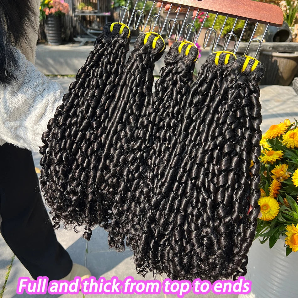 Double Drawn Pixie Curly Human Hair Bundles #1B Natural Black Color Bouncy Curly 100% Raw Vietnamese Human Hair Weave Extensions