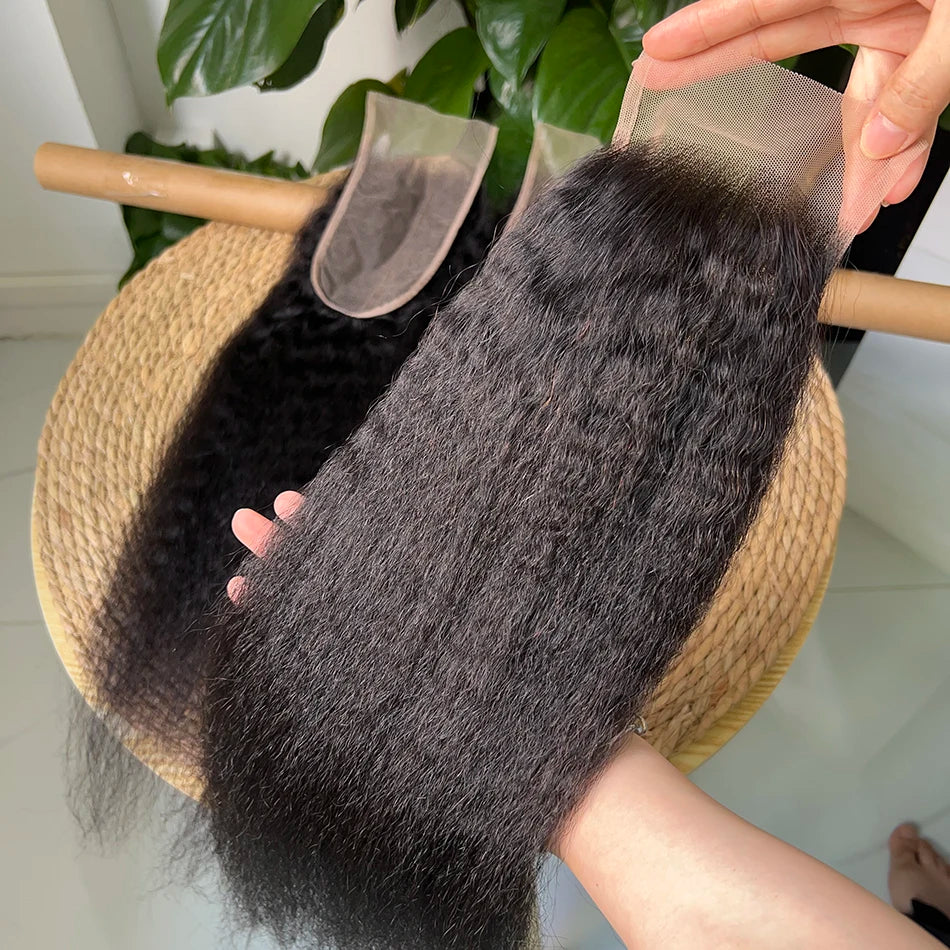 4x6 Transparent Lace Closure Kinky Straight Human Hair #1B Natural Color Deep Parting Melt Skin Invisible Lace Raw Virgin Hair