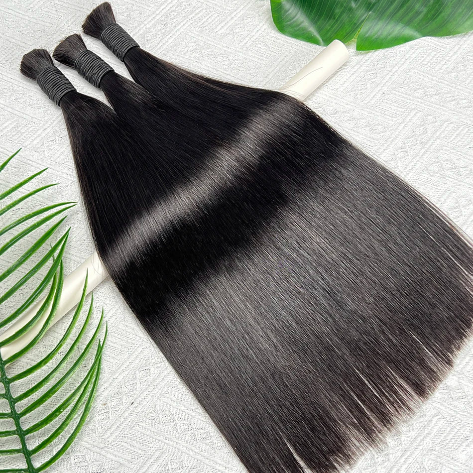 Straight Hair Bulk Braids Human Hair 100% Unprocessed Raw Virgin Human Hair No Weft For Braiding #1B Natural Black Color Hair