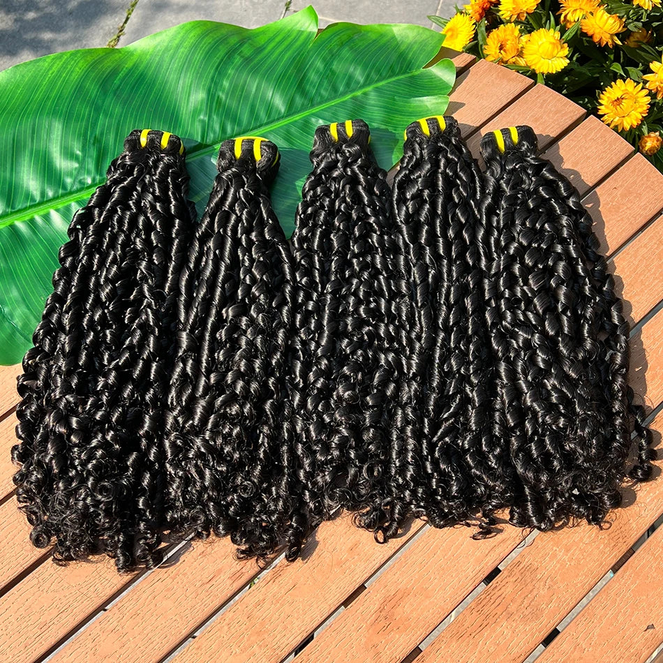 Double Drawn Pixie Curly Human Hair Bundles #1B Natural Black Color Bouncy Curly 100% Raw Vietnamese Human Hair Weave Extensions