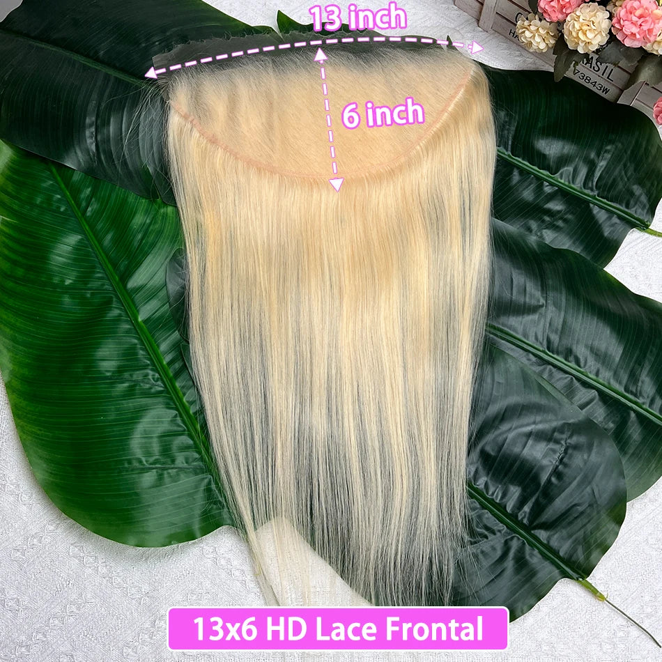 #613 Color Blonde 13x6 HD Lace Frontal Straight Real Human Hair Pre-Plucked Bleached Knots Melt Skin Invisible Lace For Women