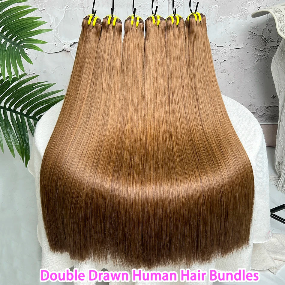 #4 Brown Color Double Drawn Straight Human Hair Bundles 100% Virgin Hair Weave Extensions 16-24 Inches 1/2/3/4 pcs Bundle Deals