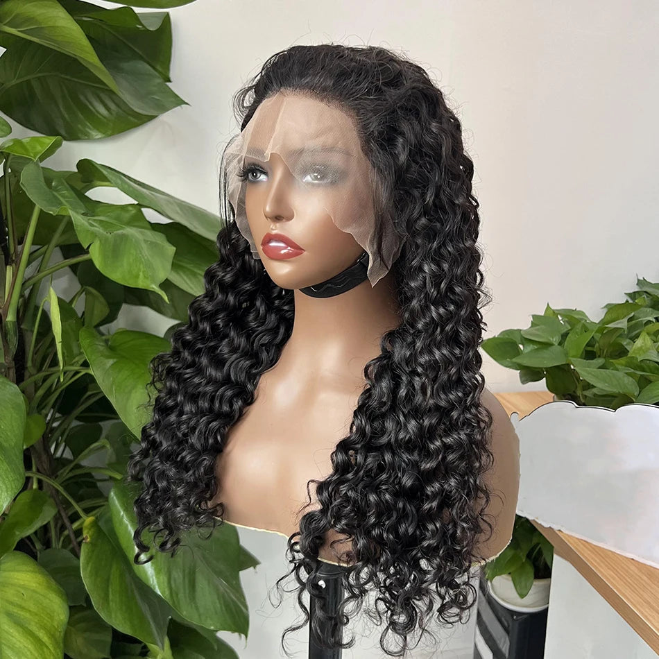 Water Wave 13x4 Hd Lace Frontal Human Hair Wigs Preplucked Bleached Knots Transparent Lace 200 Density Natural Color Hair Wig