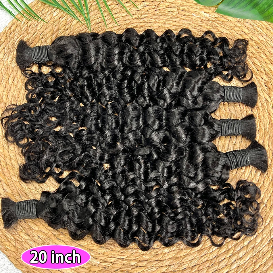 Water Wave Human Hair Bulk No Weft Braids Hair 100% Unprocessed Raw Virgin Human Hair For Braiding #1B Natural Black Color Hair