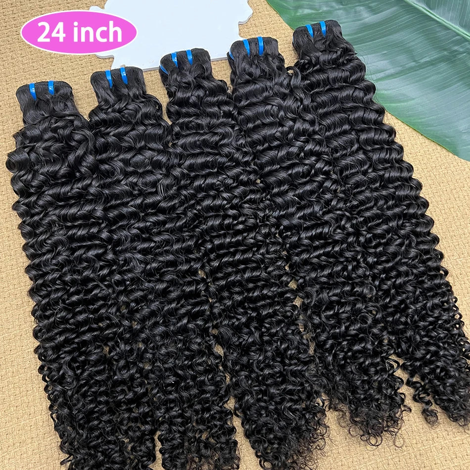 Deep Curly Bundles 18A Human Hair Extensions Weave #1B Natural Black Color 10-30 Inch Curl Wavy 100% Raw Virgin Hair For Women