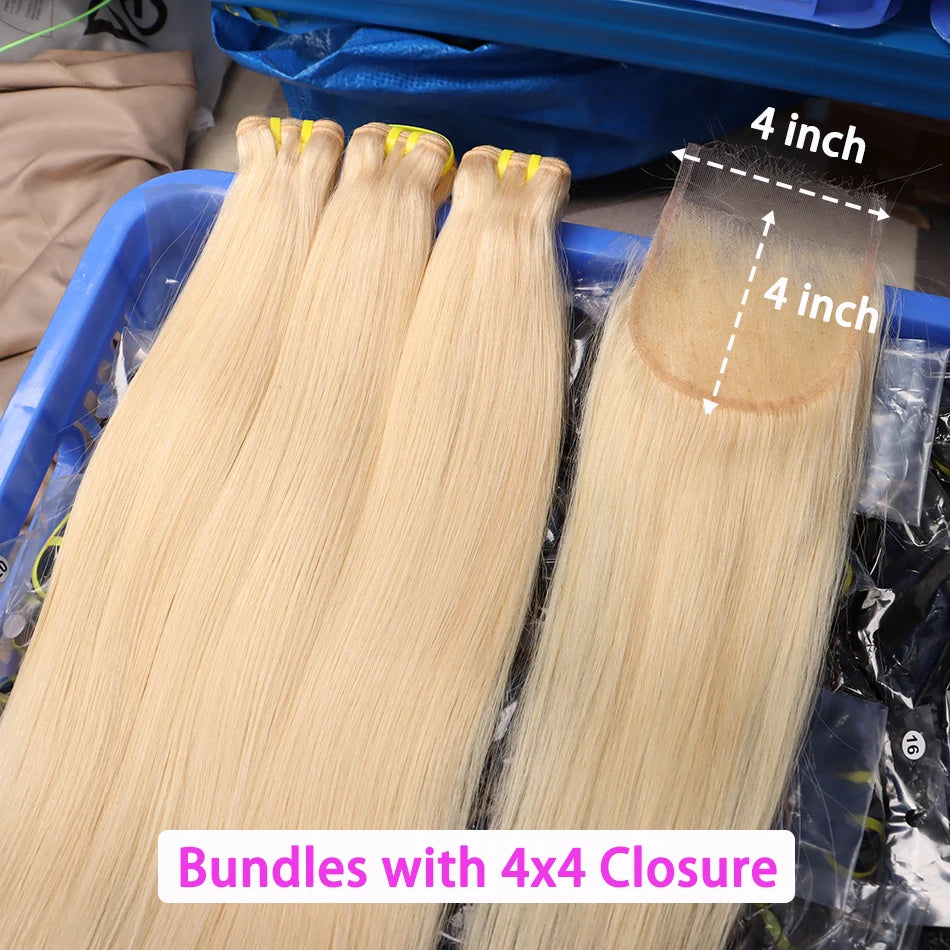 Blonde #613 Color Human Hair Bundles With 4x4 HD Lace Closure 13x4 Frontal Straight Unprocessed Raw Vietnamese Weave Extensions