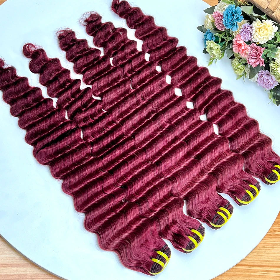Deep Wave #99j Burgundy Colored Human Hair Bundles 100% Virgin Vietnamese Curl Wavy Hair Weave Extensions 100 Grams Wholesale