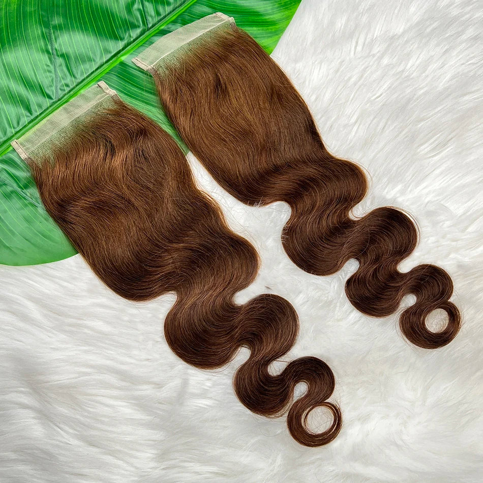 #4 Brown Color 4x6 Transparent Lace Closure Body Wave Human Hair Deep Parting Melt Skin Invisible Lace Raw Virgin Hair For Women