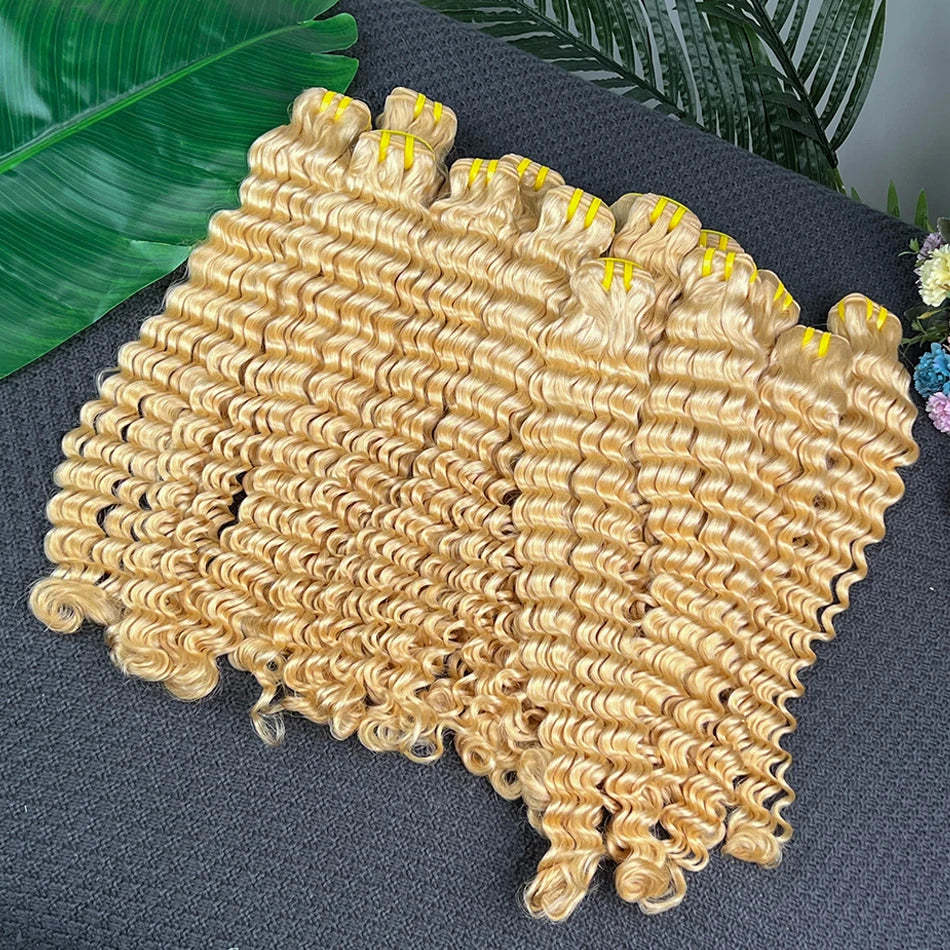 #613 Blonde Color Deep Wave Human Hair Bundles 100grams 18-26 Inch 1/2/3/4 Bundle Deal 100% Virgin Human Hair Weaving Extensions