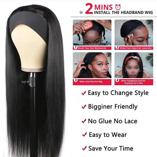 Straight Headband Wig — 24 Inch, Full Machine Made