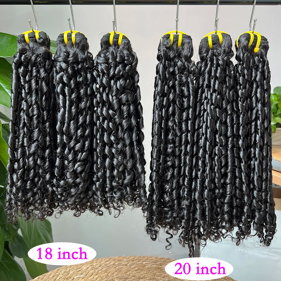 Double Drawn Pixie Curly Human Hair Bundles #1B Natural Color Bouncy Curly 100% Unprocessed Raw Human Hair Weave Extensions