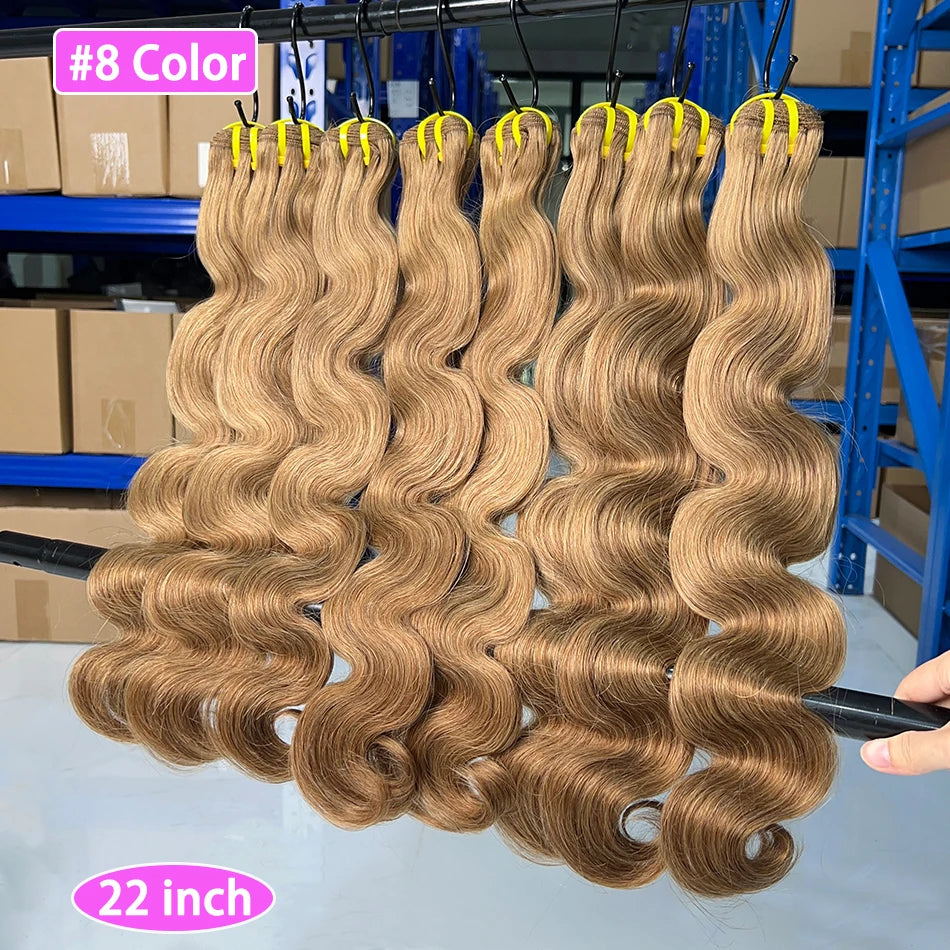 #8 Colored Body Wave Human Hair Bundles 100% Virgin Human Hair Extensions Weaving 100 Grams 16-28 Inch 1/2/3/4 Bundles For Women