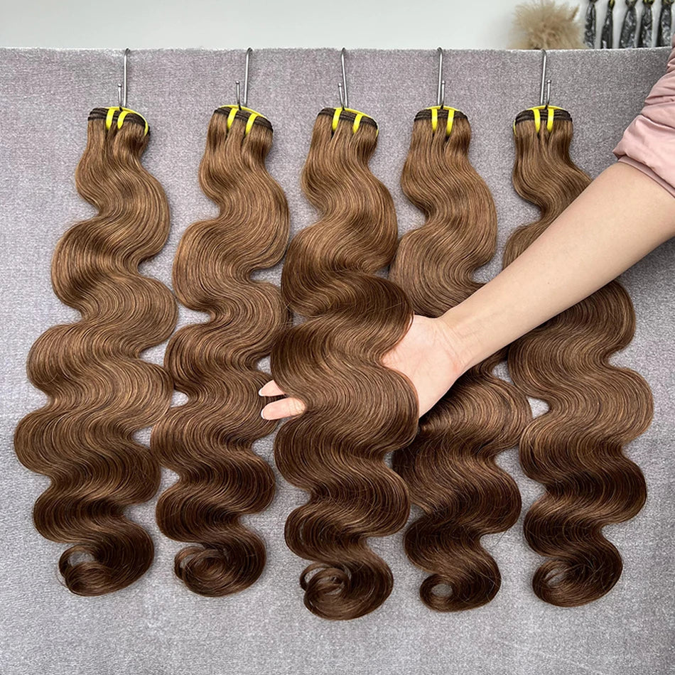 #4 Brown Colored Body Wave Human Hair Bundles 100% Virgin Human Hair Extensions Weaving Wavy 100 Grams 18-30 Inch For Women