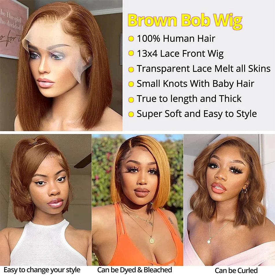Chocolate Brown Straight Bob Wig — 13x4 Lace Front, 180% Density