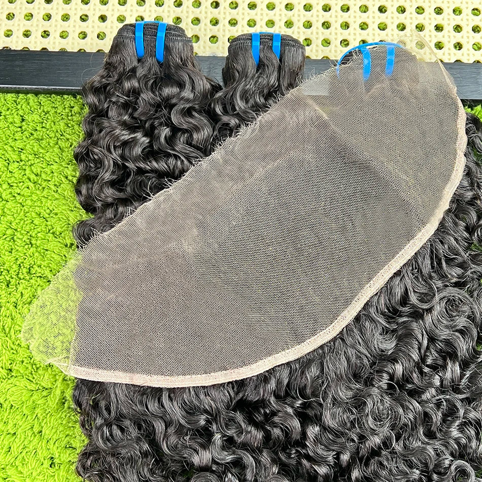 18A Burmese Curly Bundles With 13x4 HD Lace Frontal #1B Natural Color 100% Human Hair Weave Extensions And Closure Bundle Deal