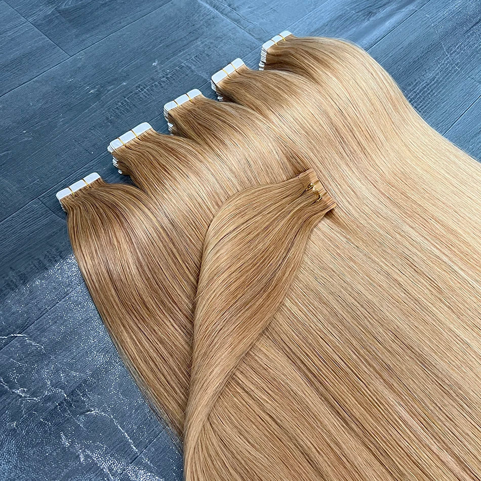 Straight #27 Colored Invisible PU Tape Ins 100% Human Hair Extensions Seamless PU Skin Weft Adhesives 100grams Tape-Ins Hair