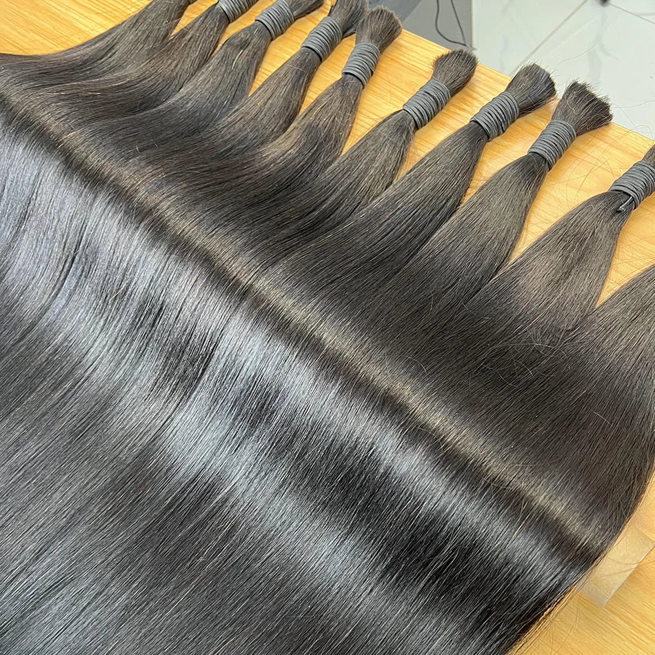 Straight Hair Extension Bulk No Weft 100% Unprocessed Raw Virgin Human Hair #1B Natural Color 100g/Pcs High Quality For Braiding