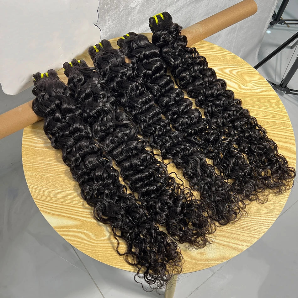 100% Human Hair Water Wave Bundles #1B Natural Black Color Curly Wavy Unprocessed Raw Virgin Hair Weave Extensions
