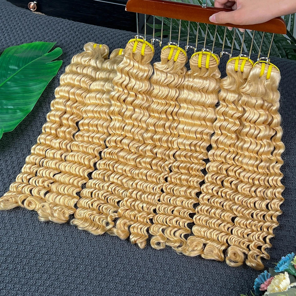 #613 Blonde Color Deep Wave Human Hair Bundles 100grams 18-26 Inch 1/2/3/4 Bundle Deal 100% Virgin Human Hair Weaving Extensions