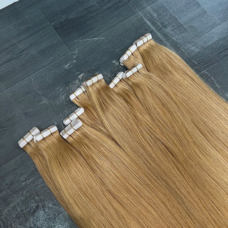 Straight #27 Colored Invisible PU Tape Ins 100% Human Hair Extensions Seamless PU Skin Weft Adhesives 100grams Tape-Ins Hair