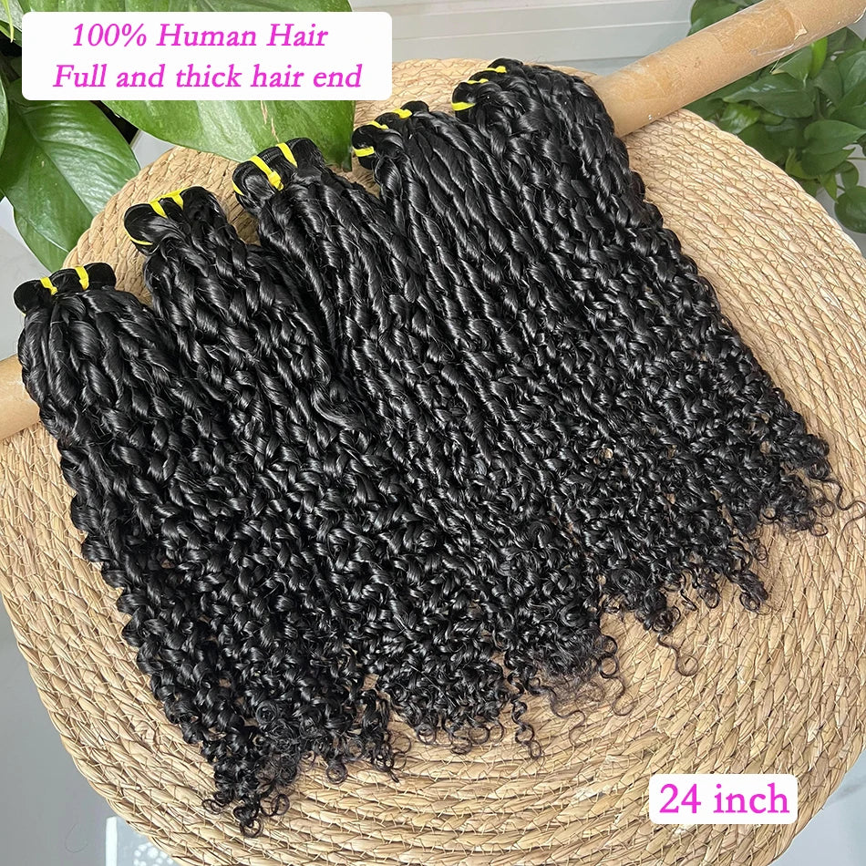 Pixie Curly Bundles #1B Natural Black Color Human Hair 10-30 Inches Bouncy Curly 100% Raw Virgin Hair Weave Extensions Weaving