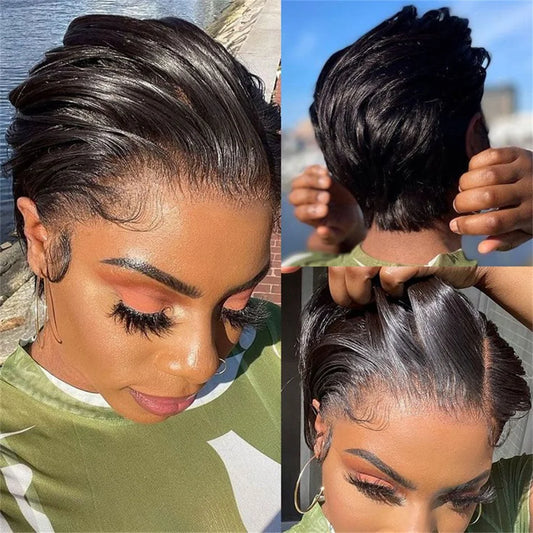 Highlight Pixie Cut Bob Wig — Straight Human Hair, 13x4 Lace Front