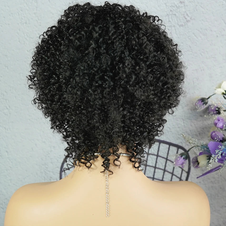 Short Afro Kinky Curly Pixie Wig — 100% Human Hair