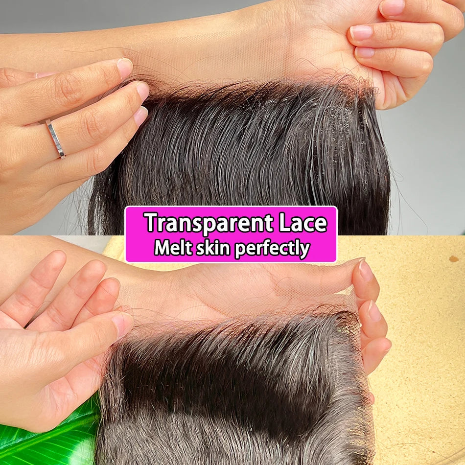 Natural Wave 5x5 Transparent Lace Closure 100% Human Hair #1B Natural Black Color Melt Skin Invisible Lace Raw Virgin Hair