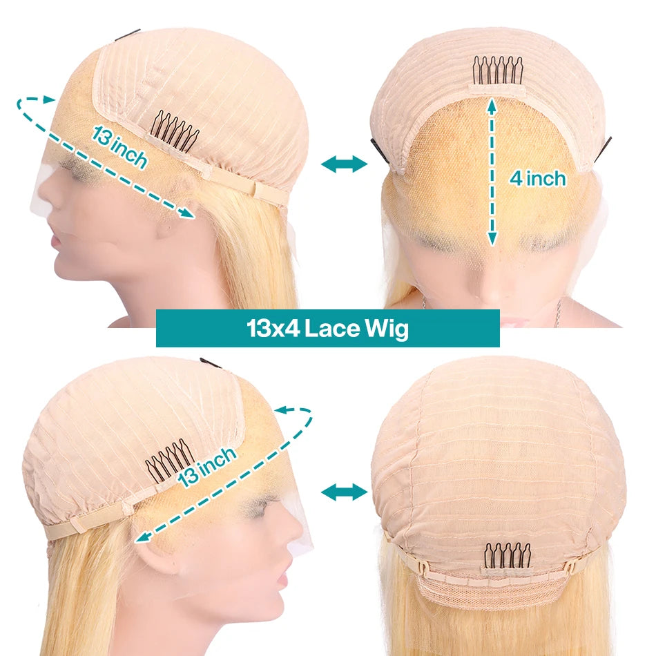 13x4 Transparent Lace Front Wigs #613 Blonde Color Straight Human Hair 200% Bleached Knots Preplucked Invisible Lace Human Hair